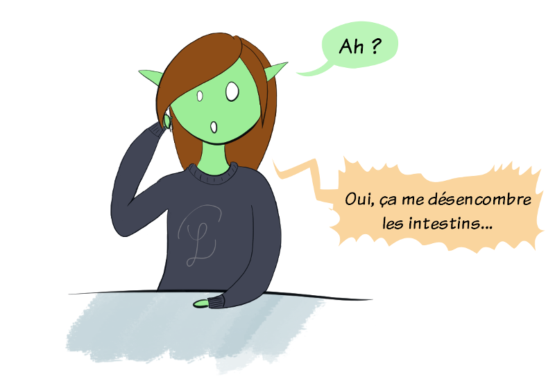 Petit Lutin est surprise, et la mamie explique que ça lui désemcombre les intestins